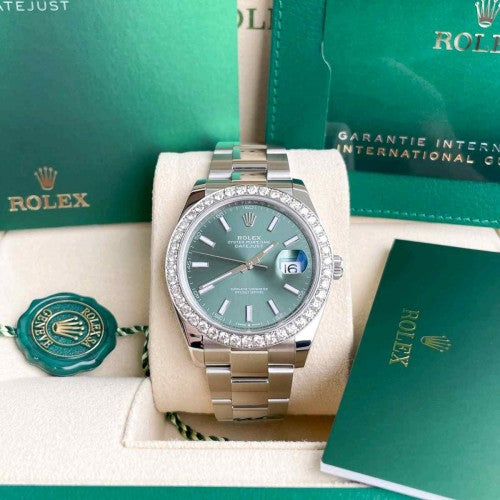 rolex_date just diamond silver green