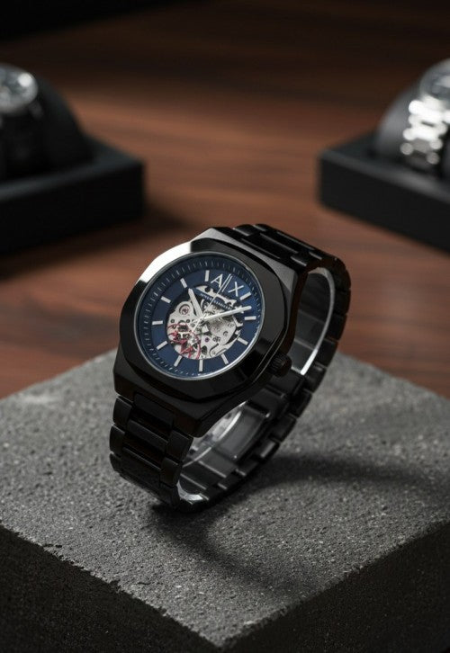 Arman i Exchange Skeleton Square Open Machine Black Blue dial