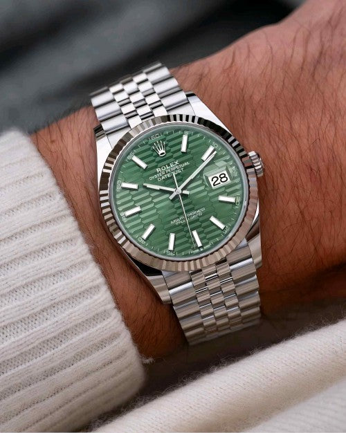 rolex_date just silver Motif green